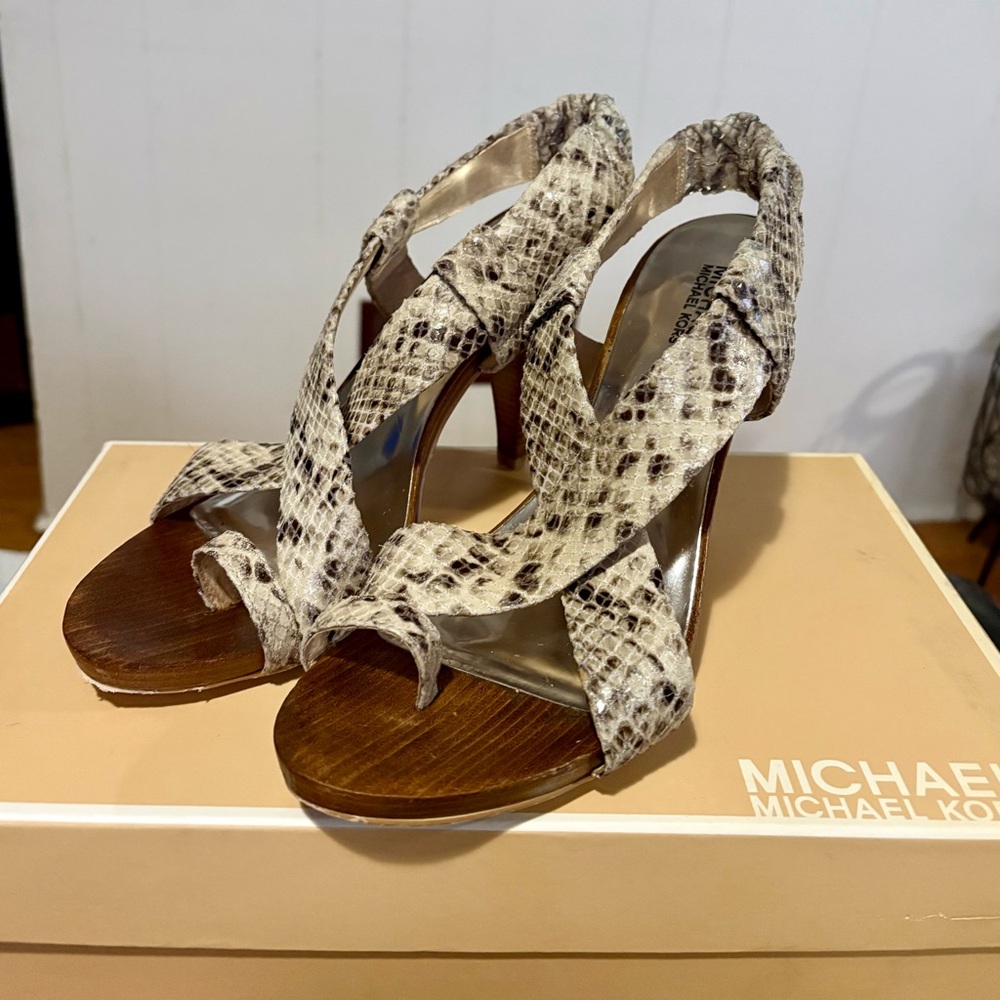 Michael Kors Beige Snake-Print Slingback Heels